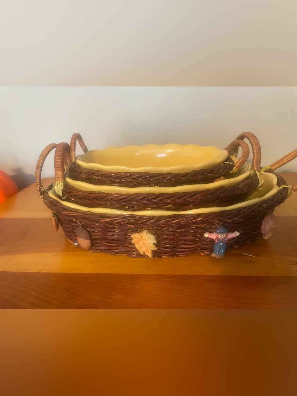 Yellow Ceramic Fruit Motif Serving Bowl - Unbranded